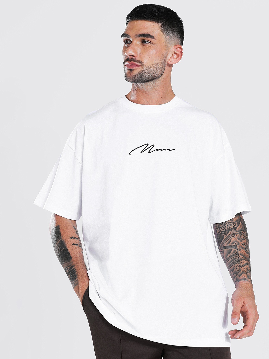 

boohooMAN Typography Pure Cotton Oversized T-shirt, White
