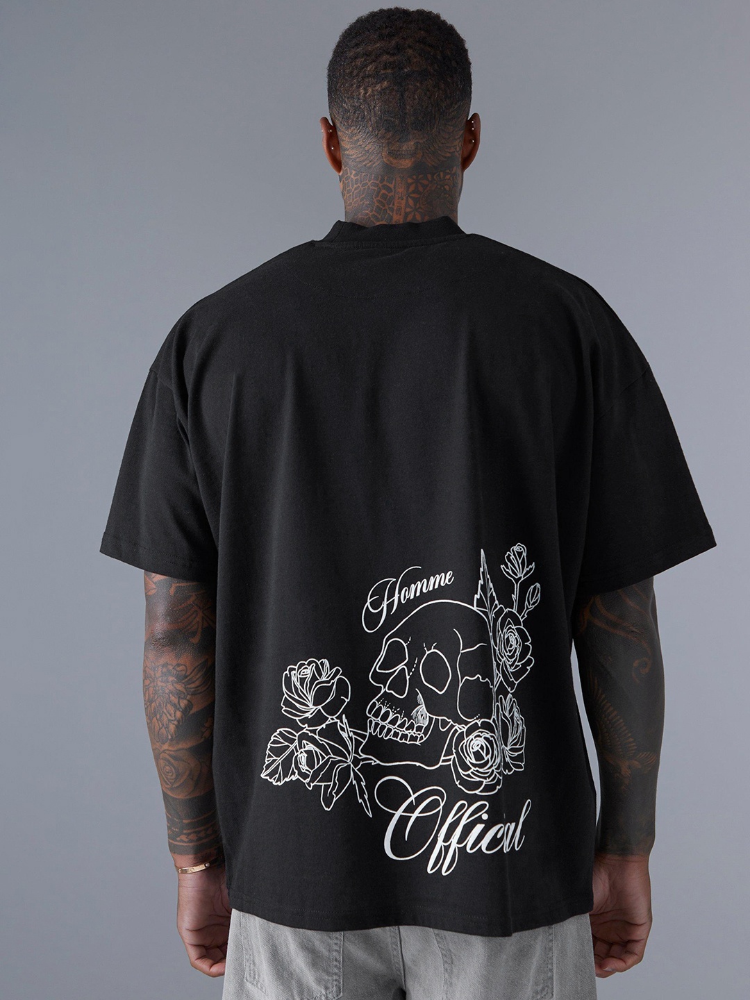 

boohooMAN Graphic Printed Pure Cotton Oversized T-shirt, Black