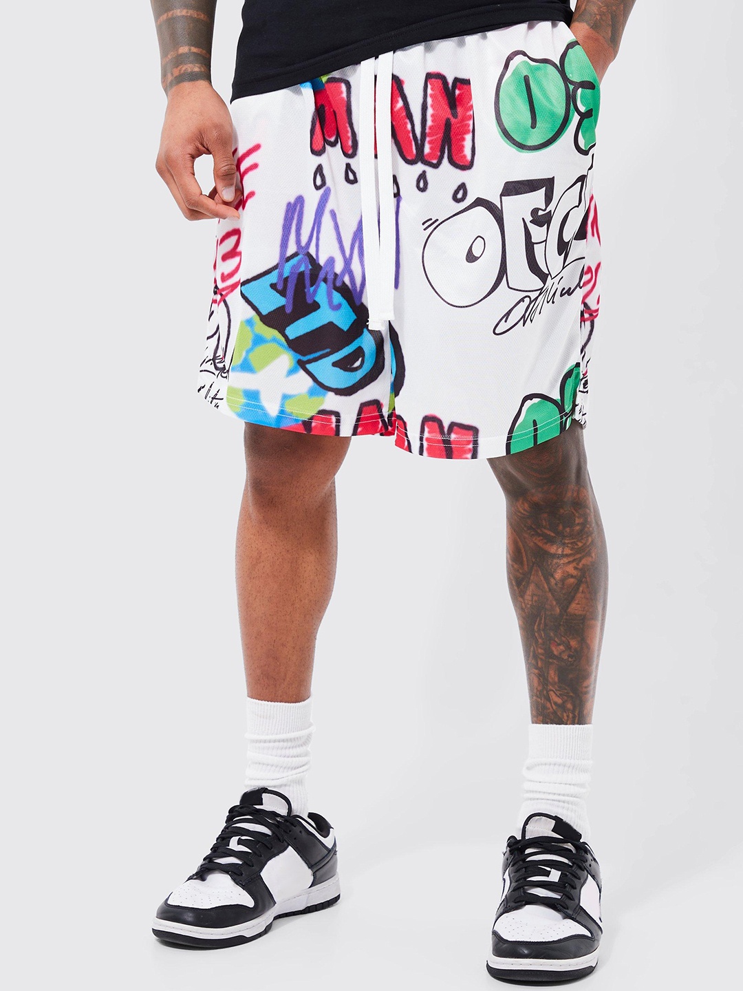 

boohooMAN Loose Fit Printed Basketball Shorts, White
