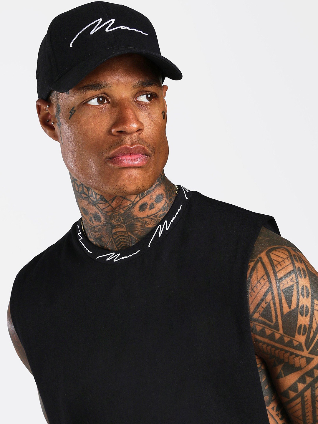

boohooMAN Applique Detail Baseball Cap, Black