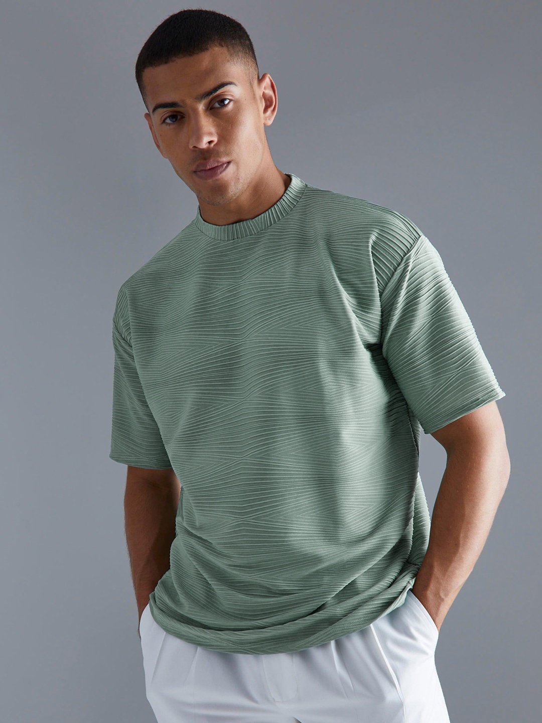 

boohooMAN Oversized Ottoman Textured T-shirt, Blue