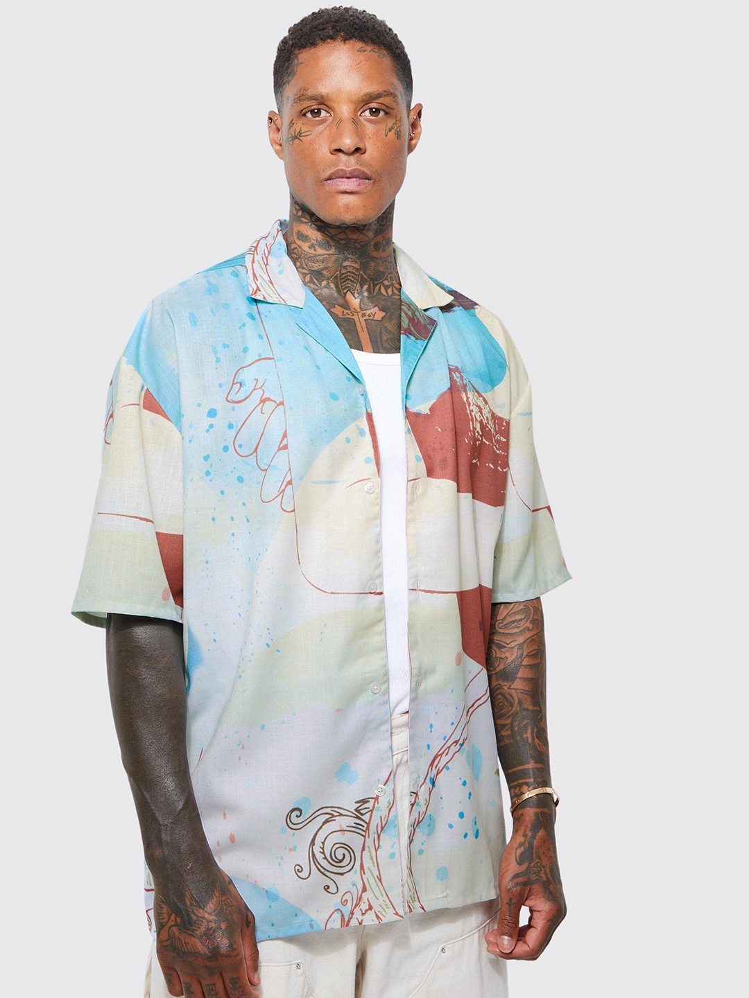 

boohooMAN Men Blue Opaque Printed Casual Shirt