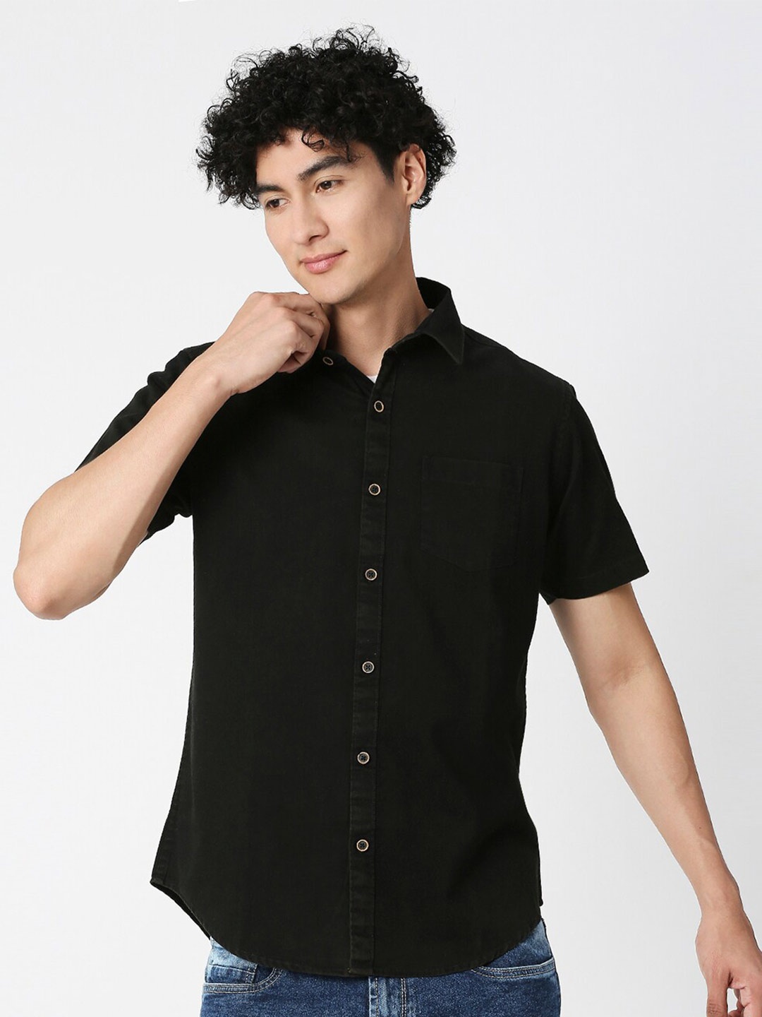 

VALEN CLUB Slim Fit Opaque Pure Cotton Casual Shirt, Black