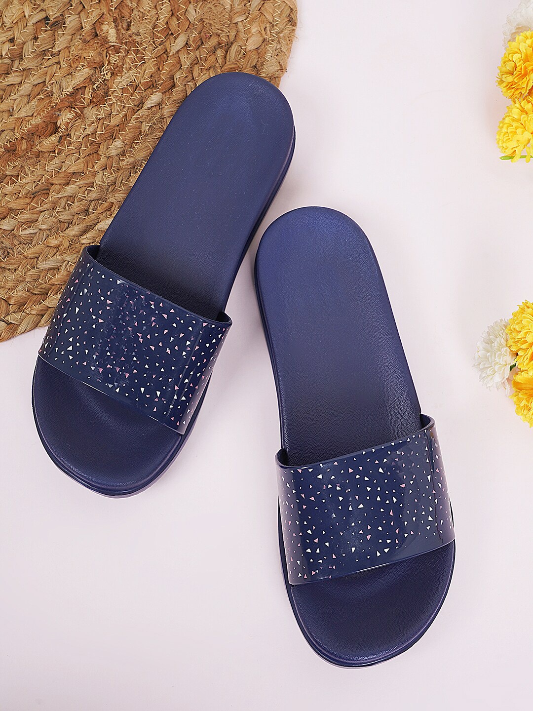 

Style Shoes Women Printed Sliders, Navy blue