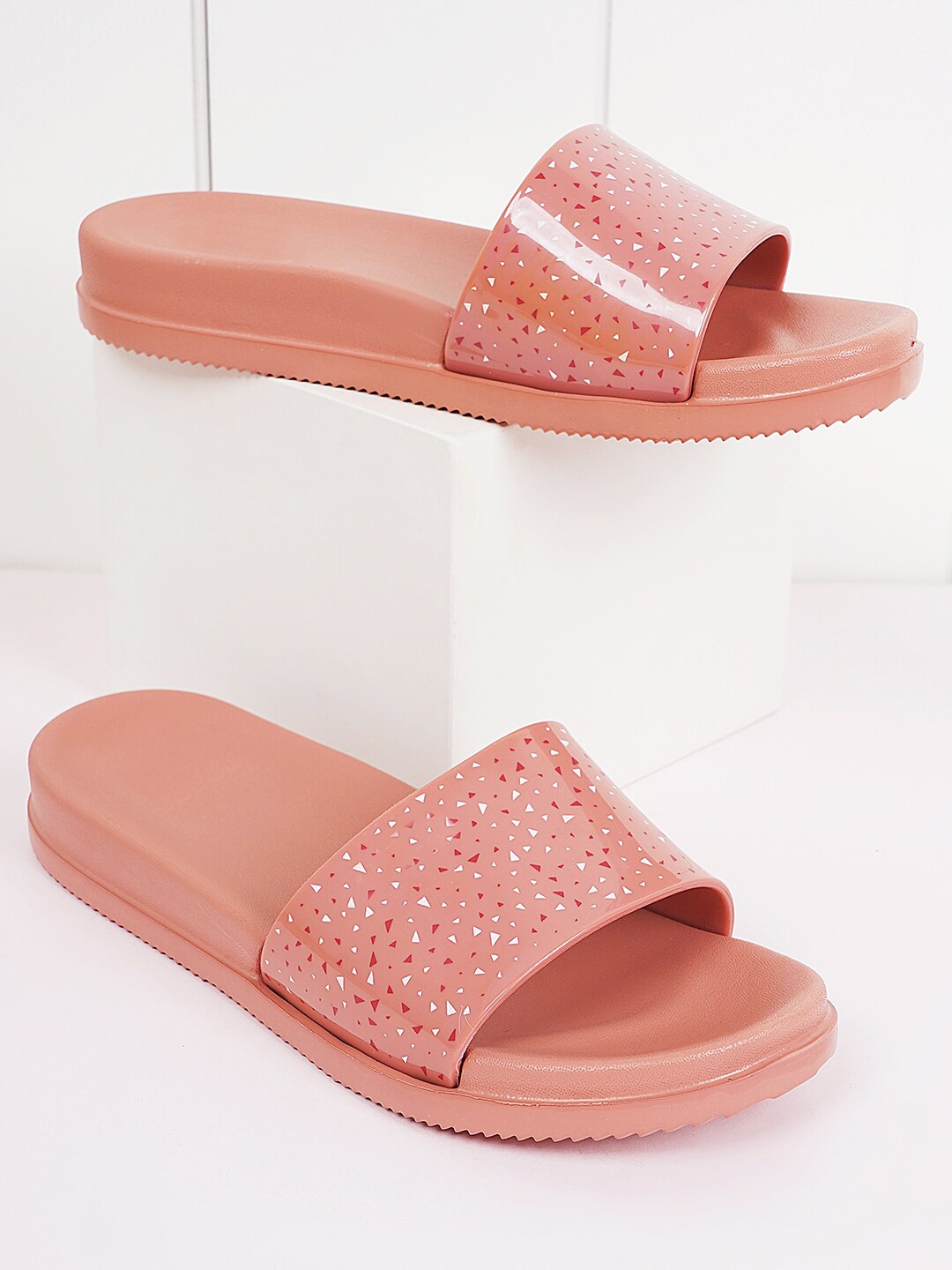

Style Shoes Women Printed Rubber Sliders, Peach