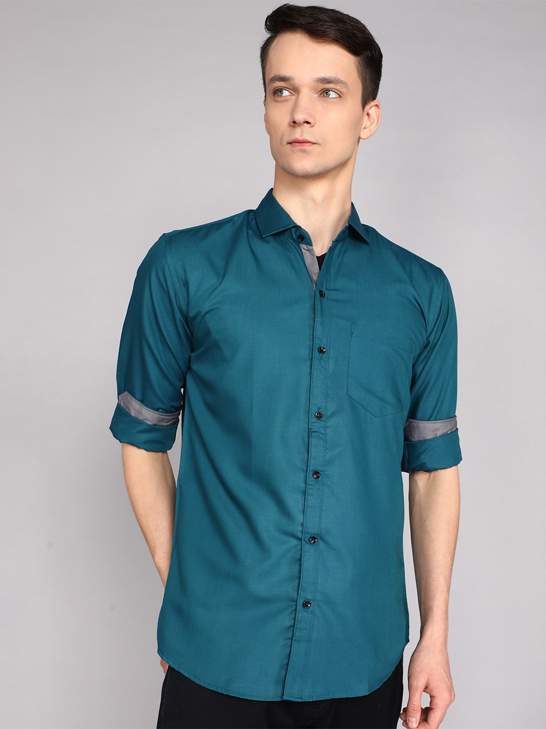 

ETHNIC TRENDZ Men Standard Opaque Cotton Casual Shirt, Teal