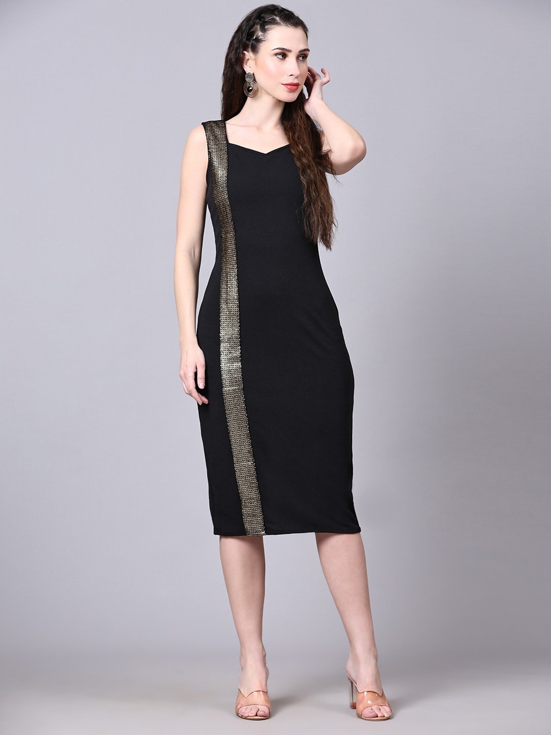 

UDBHAV TEXTILE V-Neck Sheath Midi Dress, Black