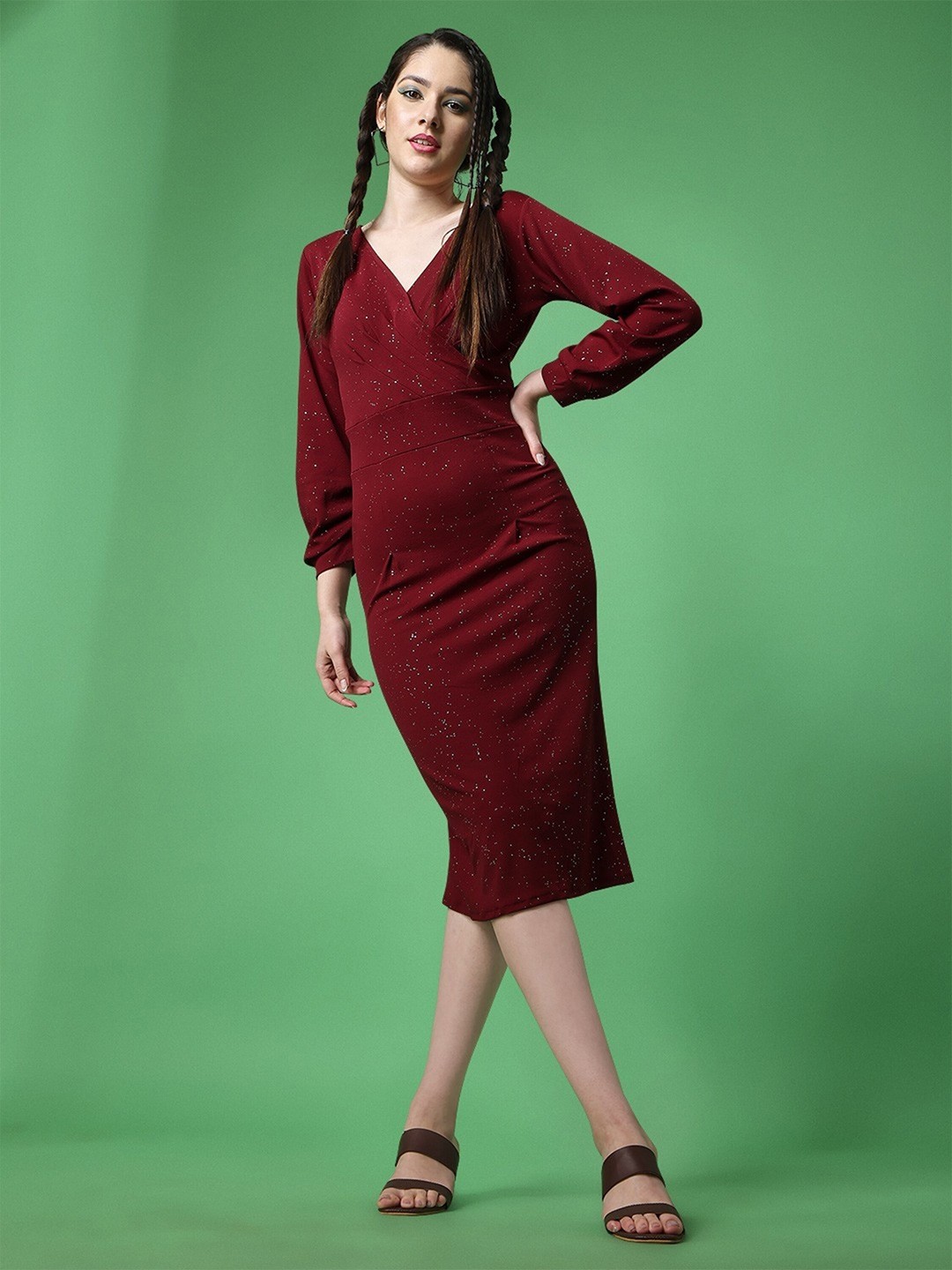 

UDBHAV TEXTILE Maroon Sheath Midi Dress