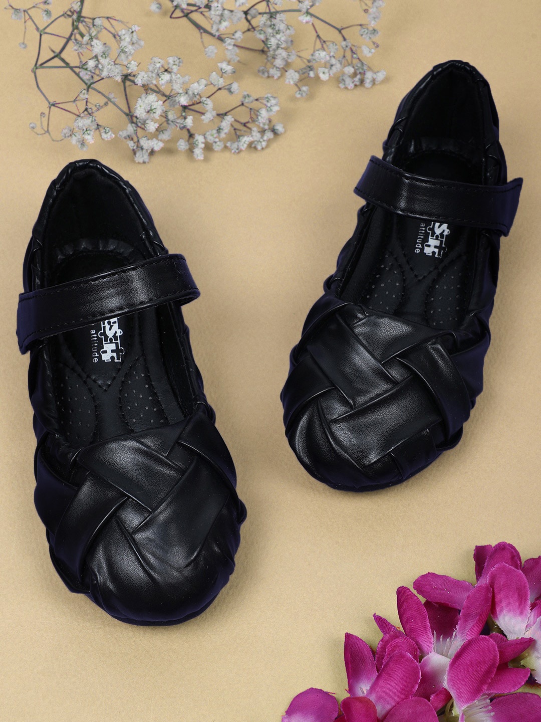 

Baby Moo Girls Textured Party Ballerinas, Black