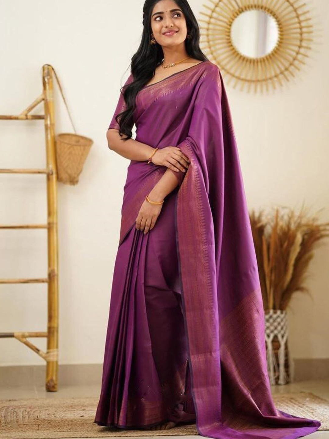 

Fab Viva Zari Silk Blend Banarasi Saree, Purple