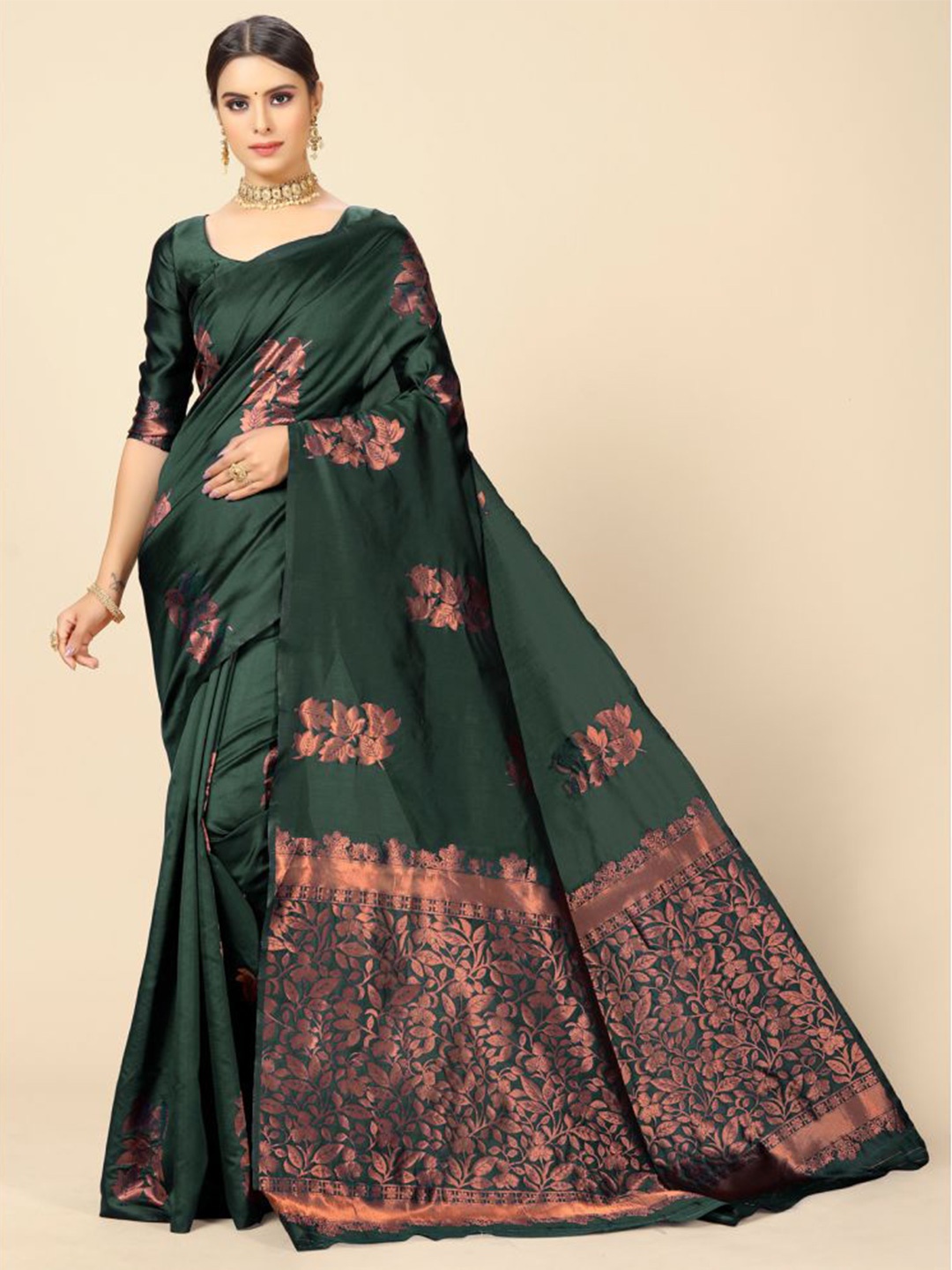 

Fab Viva Floral Woven Design Zari Banarasi Saree, Green