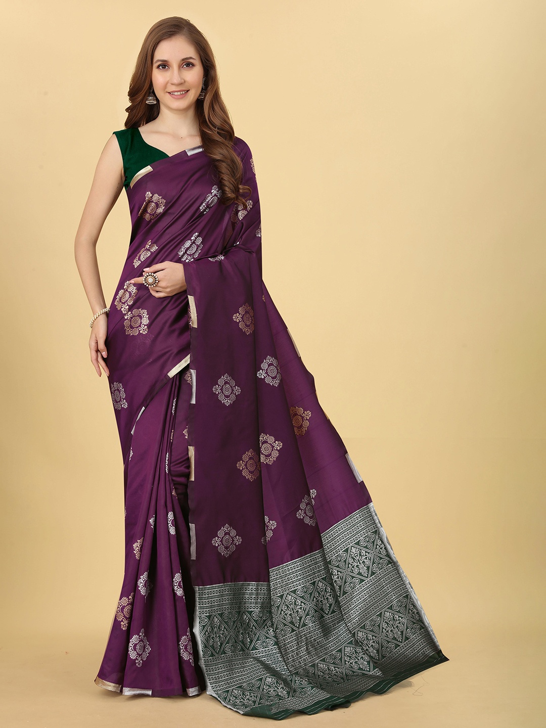 

Fab Viva Floral Woven Design Zari Banarasi Saree, Purple