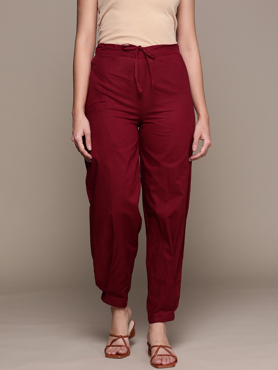 

MBeautiful Women Maroon Mid-Rise Cotton Trousers