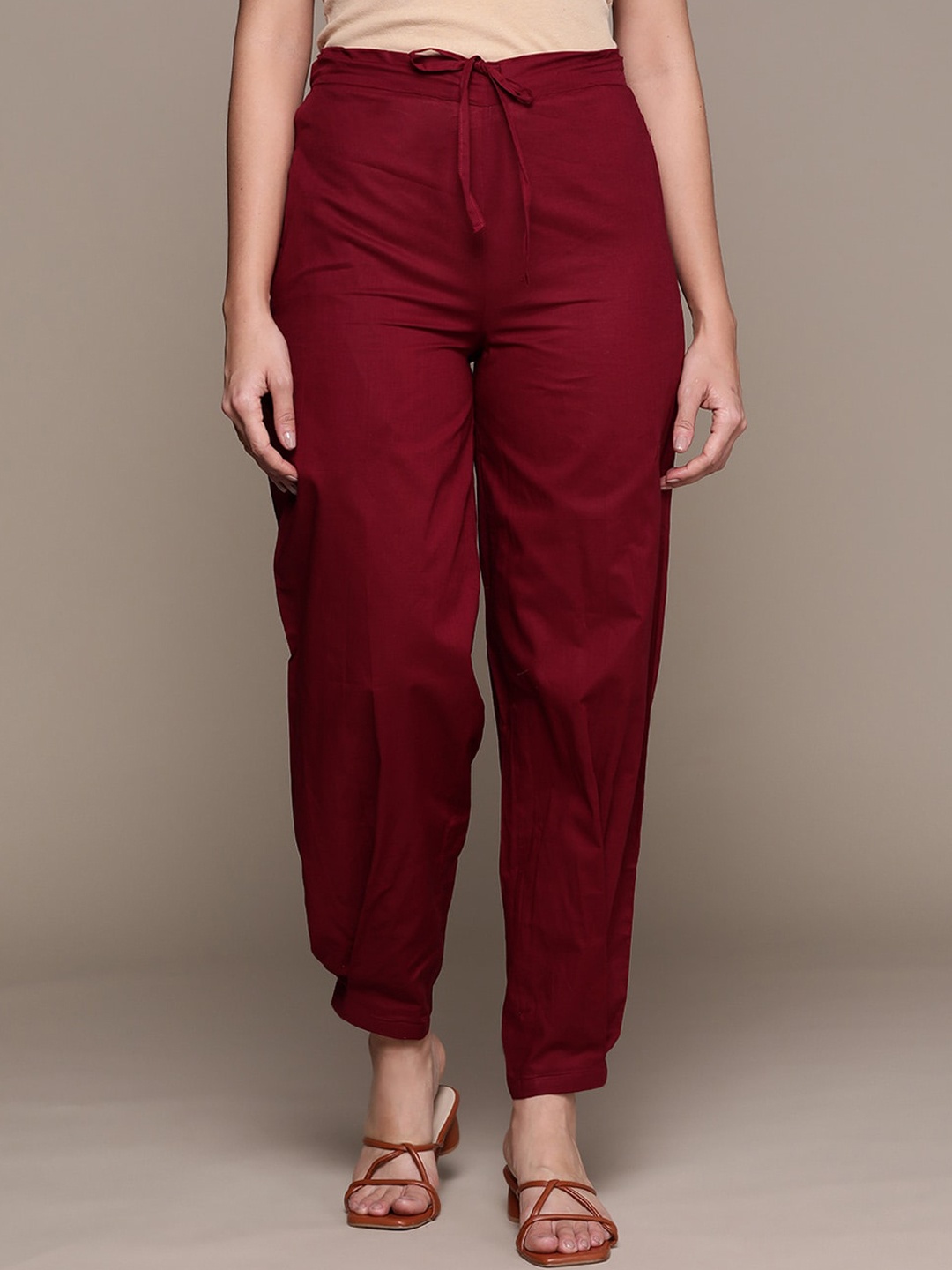

MBeautiful Women Maroon Mid-Rise Cotton Trousers