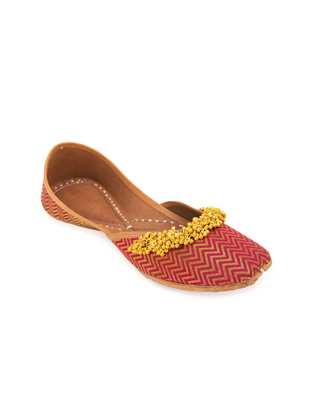 

5 ELEMENTS Embellished Round Toe Fabric Mojaris, Red
