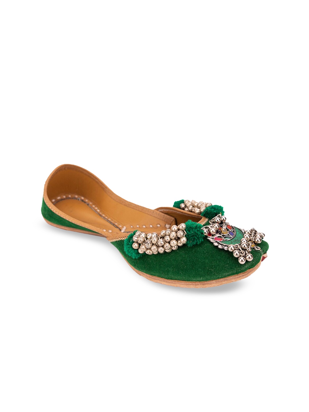 

5 ELEMENTS Embellished Mojaris Flats, Green