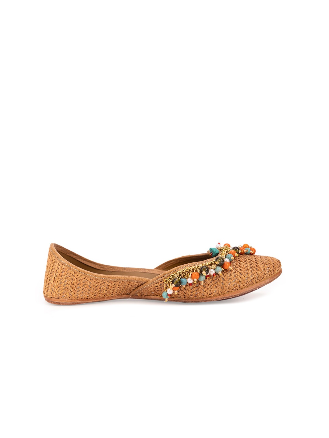 

5 ELEMENTS Textured Mojaris Flats with Ethnic Embellished, Beige
