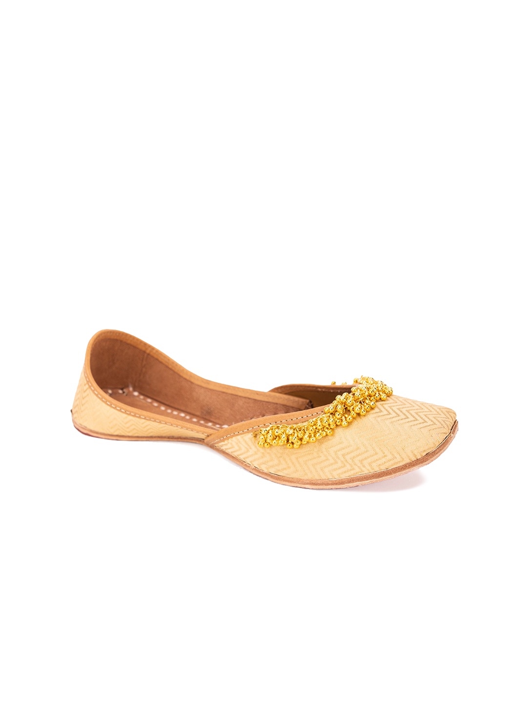 

5 ELEMENTS Embellished Round Toe Fabric Mojaris, Gold