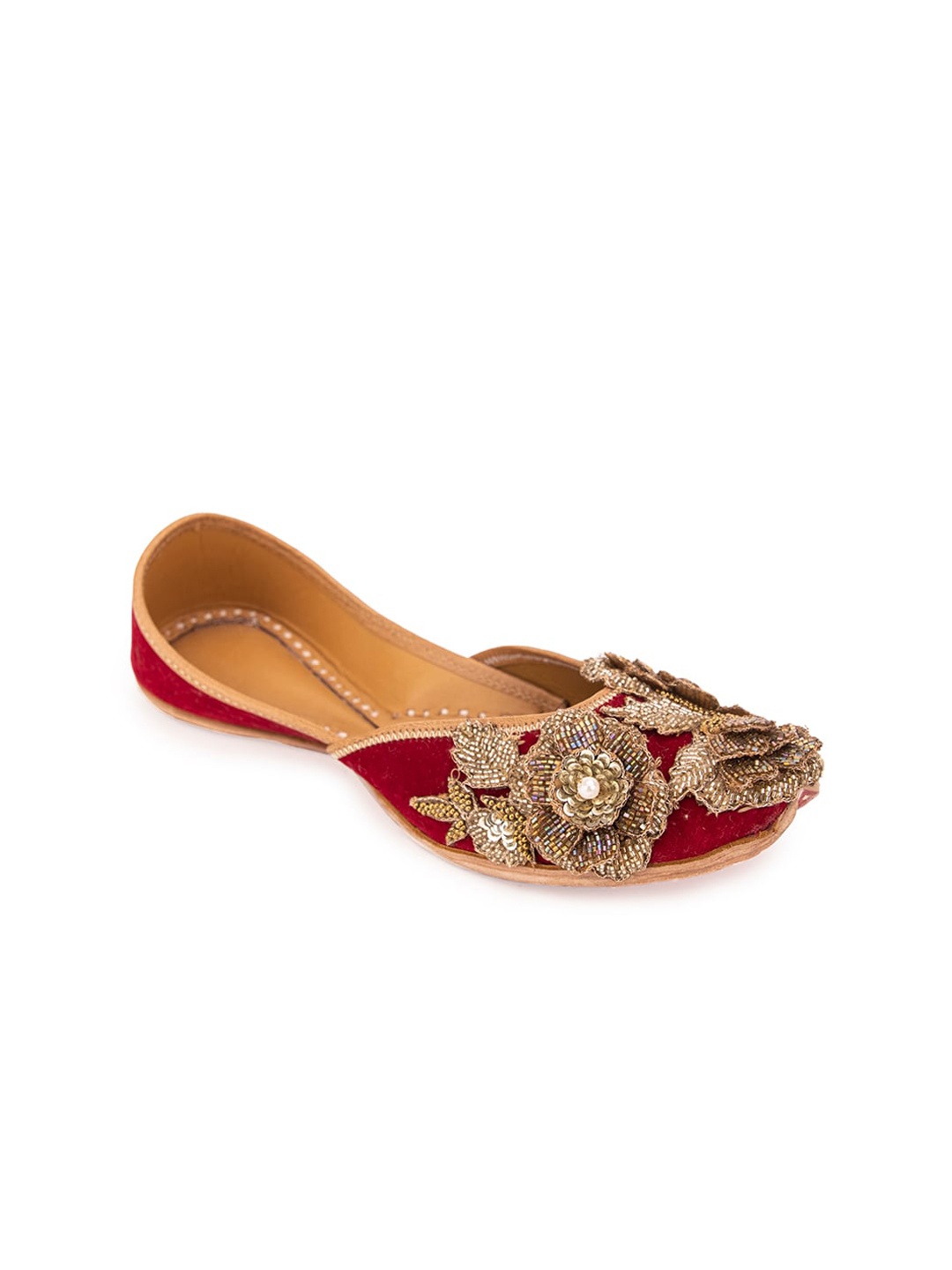 

5 ELEMENTS Sequinned & Beads Embellished Mojaris Flats, Maroon