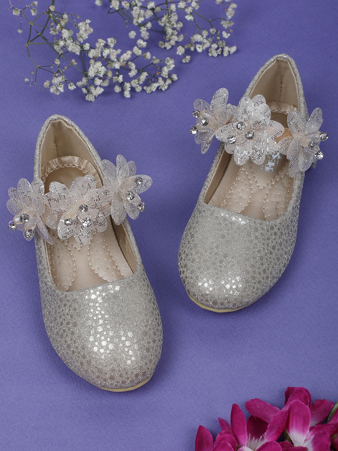 

Baby Moo Girls Embellished Textured Party Ballerinas, Gold