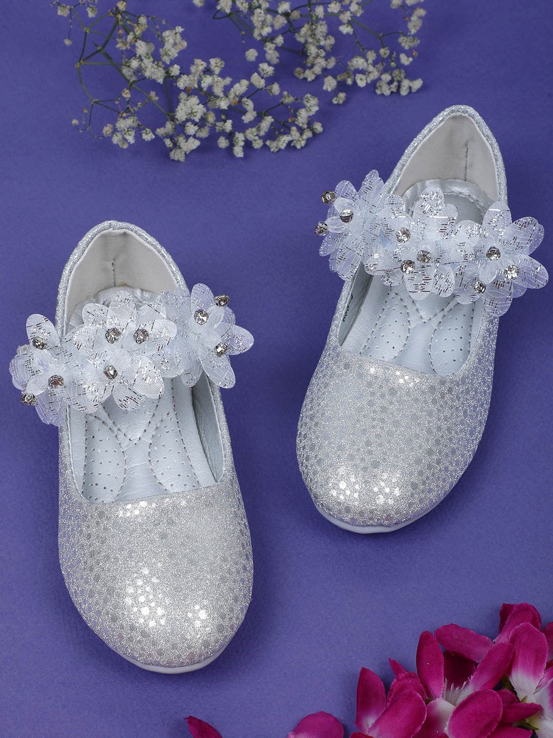 

Baby Moo Girls Embellished Textured Party Ballerinas, Silver
