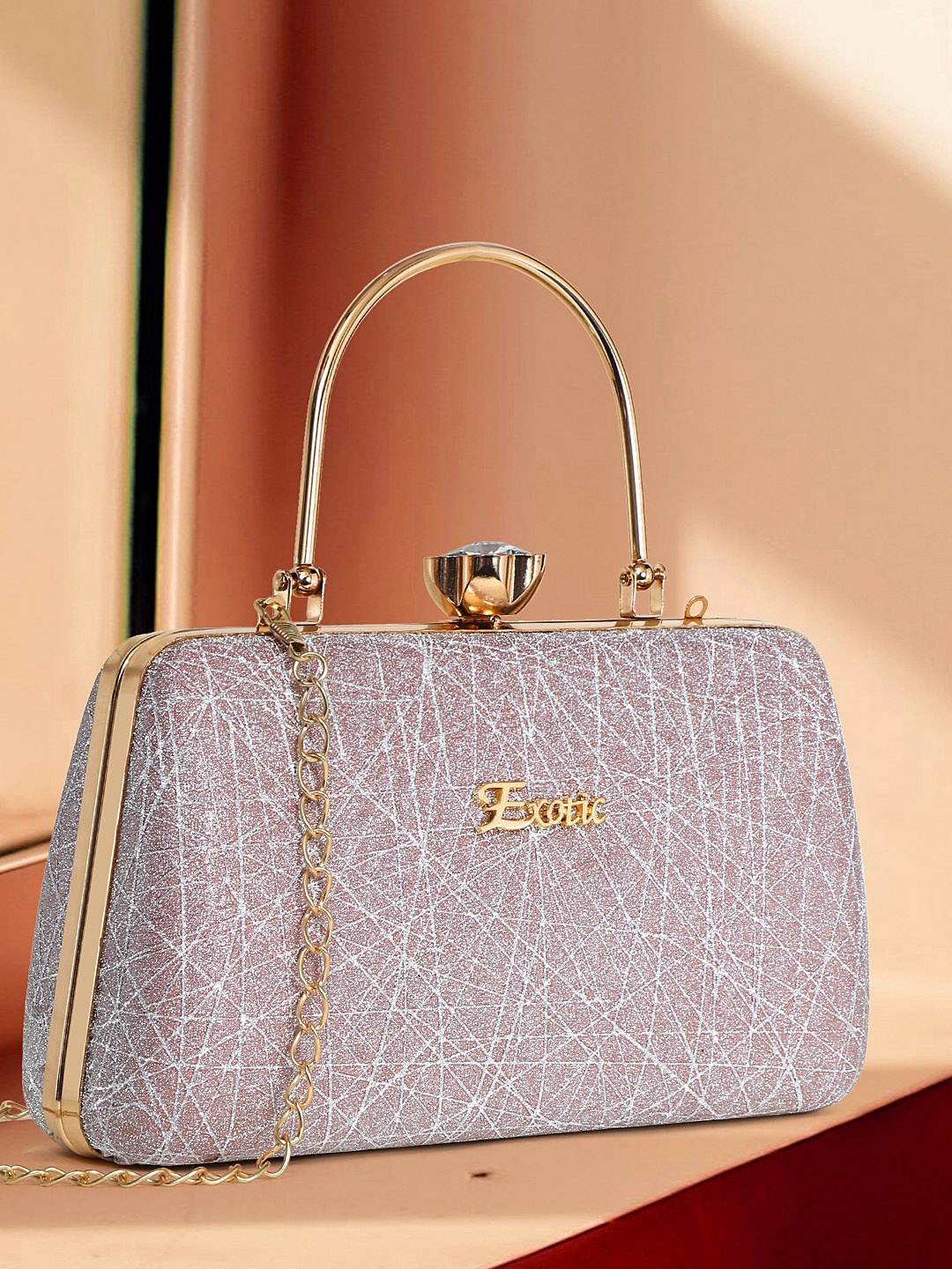 

Exotic Structured Handheld Bag, Silver