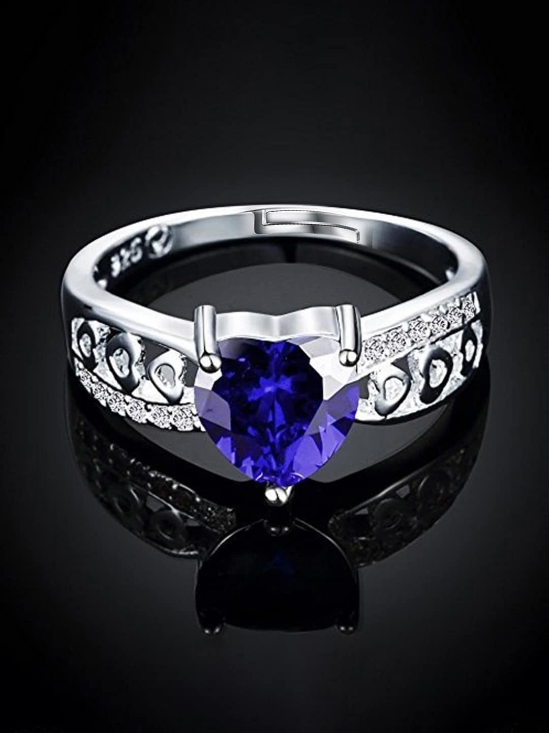 

Jewels Galaxy Silver-Plated CZ-Studded Heart Shaped Adjustable Finger Ring