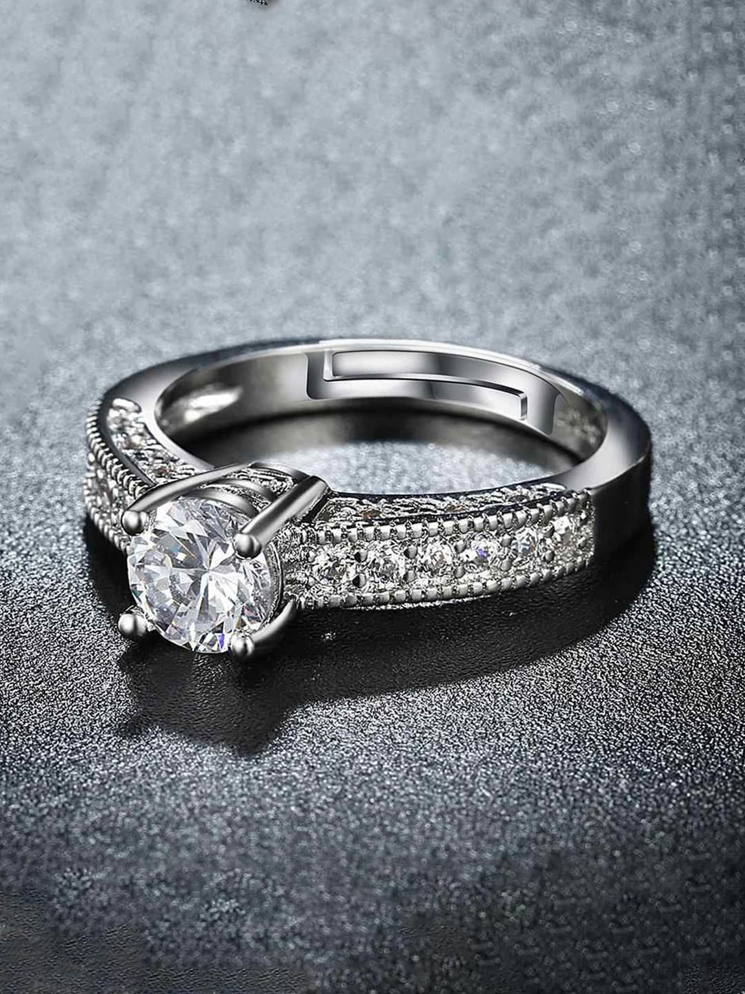 

Jewels Galaxy Silver-Plated CZ-Studded Adjustable Finger Ring
