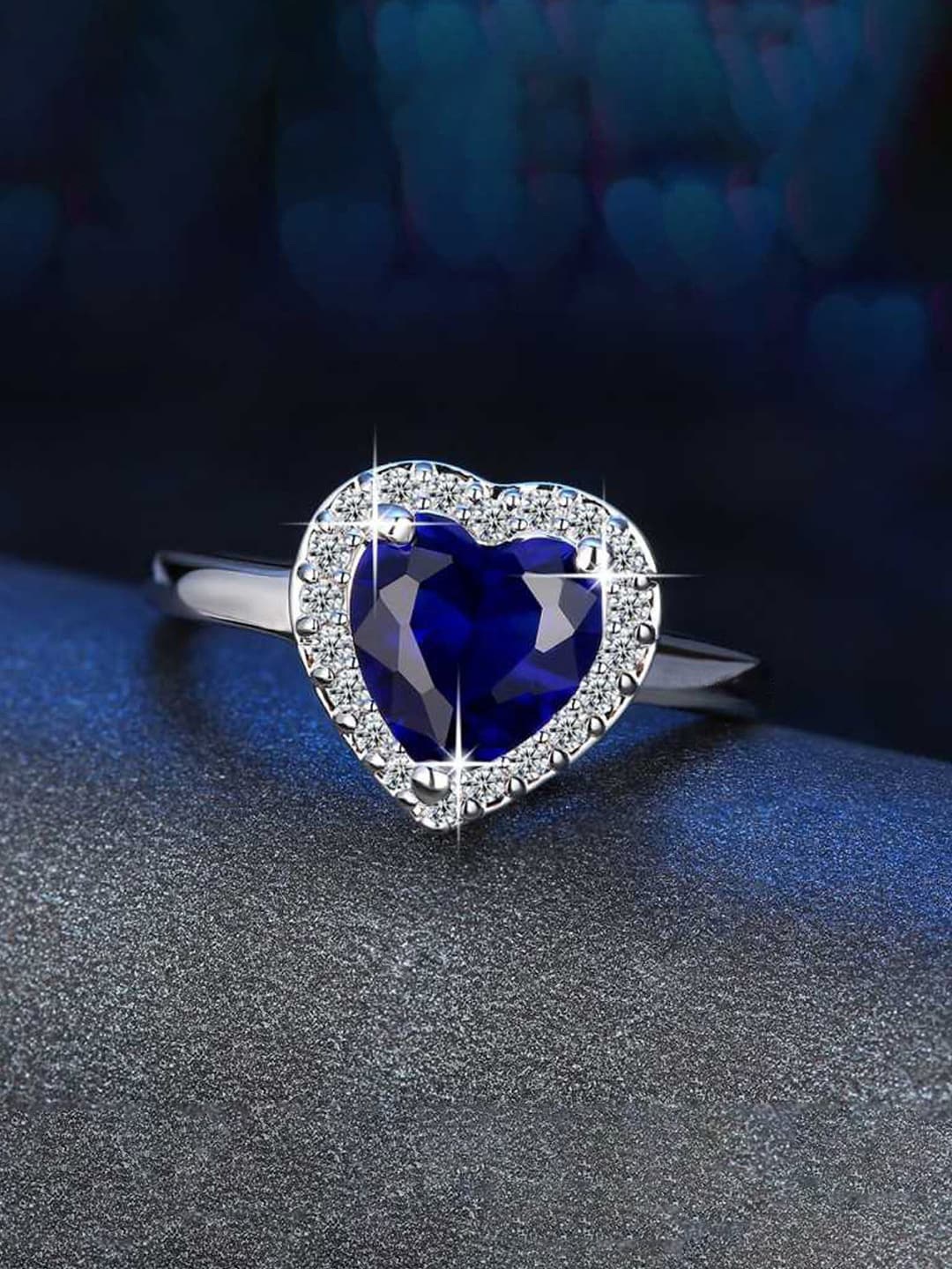 

Jewels Galaxy Silver-Plated CZ-Studded Heart Shaped Adjustable Finger Ring