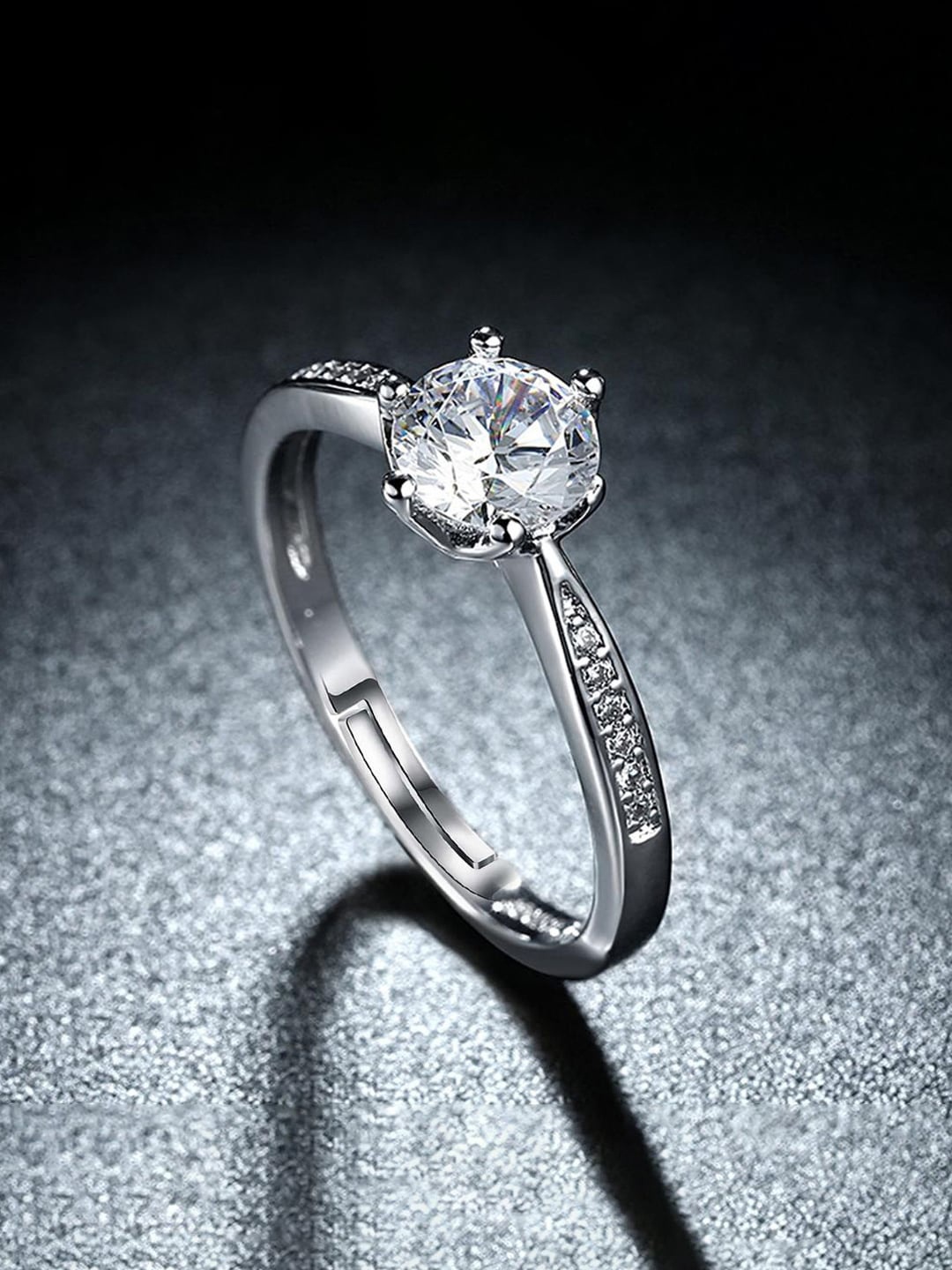 

Jewels Galaxy Silver-Plated Cubic Zirconia Studded Adjustable Finger Ring