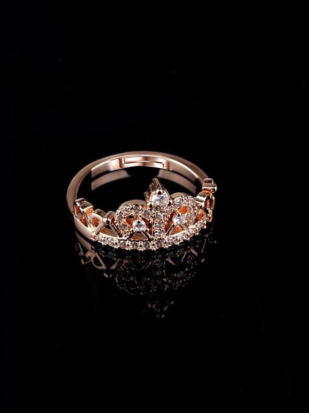 

Jewels Galaxy Rose Gold-Plated CZ Studded Adjustable Finger Ring