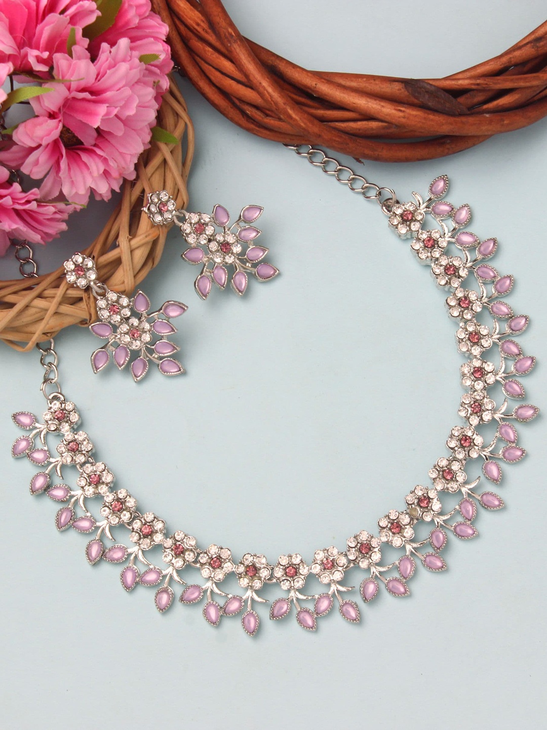 

Atasi International Silver-Plated Crystal Studded Jewellery Set