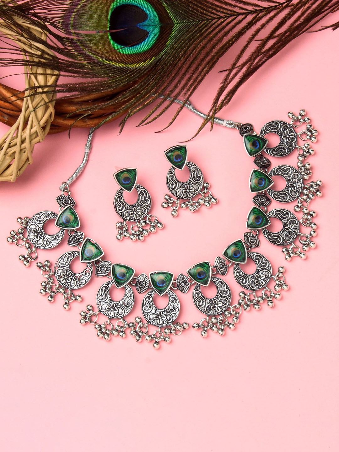 

Atasi International Oxidised Silver-Plated Crystal Studded Jewellery Set