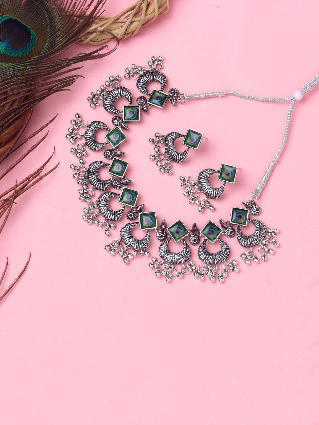 

Atasi International Oxidised Silver-Plated Crystal Studded Jewellery Set