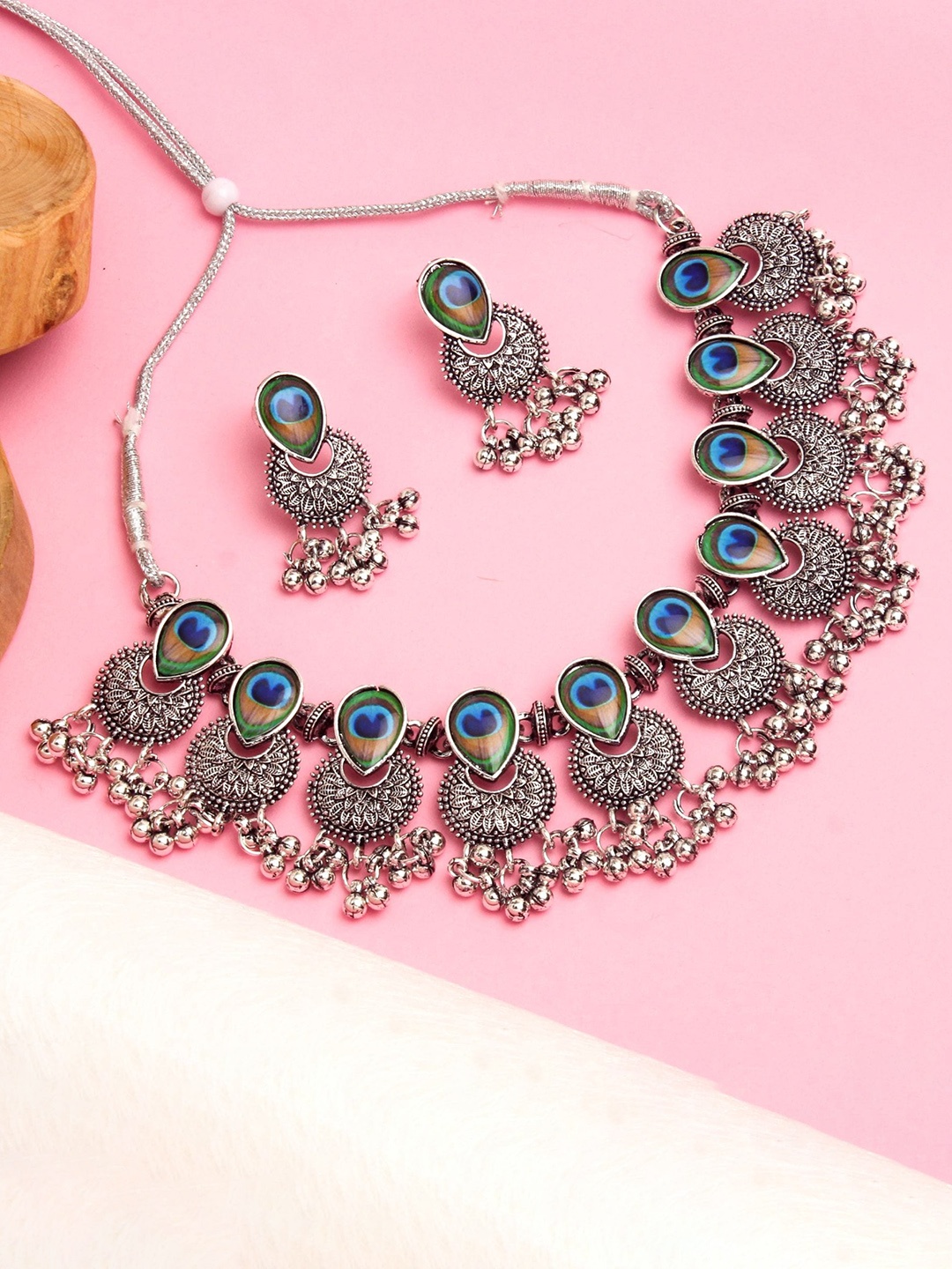 

Atasi International Oxidised Silver-Plated Crystal Studded Jewellery Set