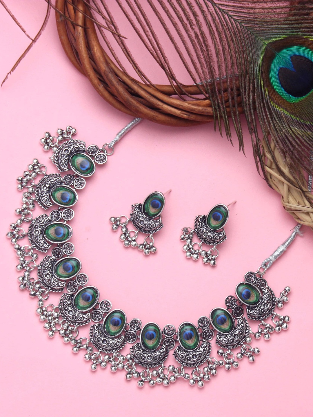 

Atasi International Oxidised Silver-Plated Crystal Studded Jewellery Set