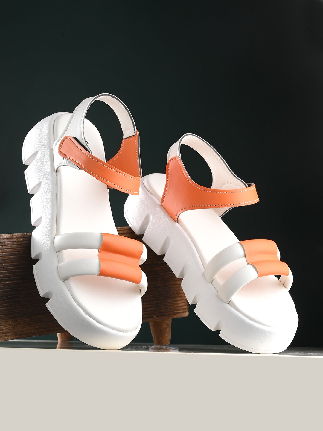 

knoos Colourblocked Open Toe Flatform Heels With Backstrap, White