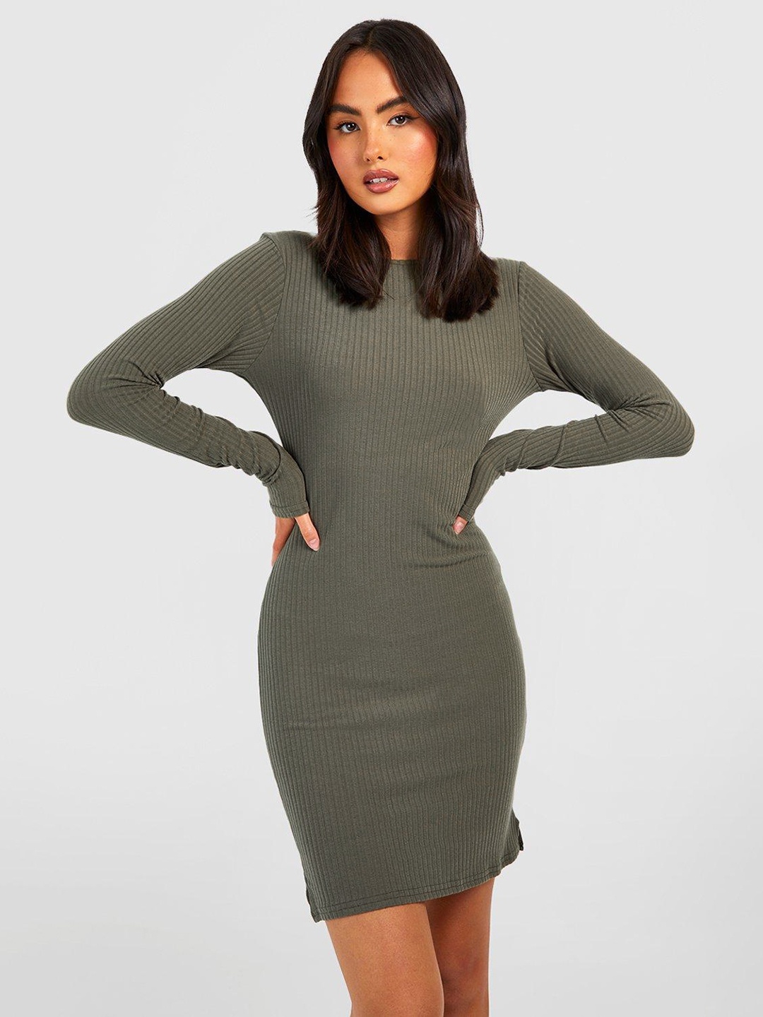 

Boohoo Ribbed Bodycon Dress, Olive