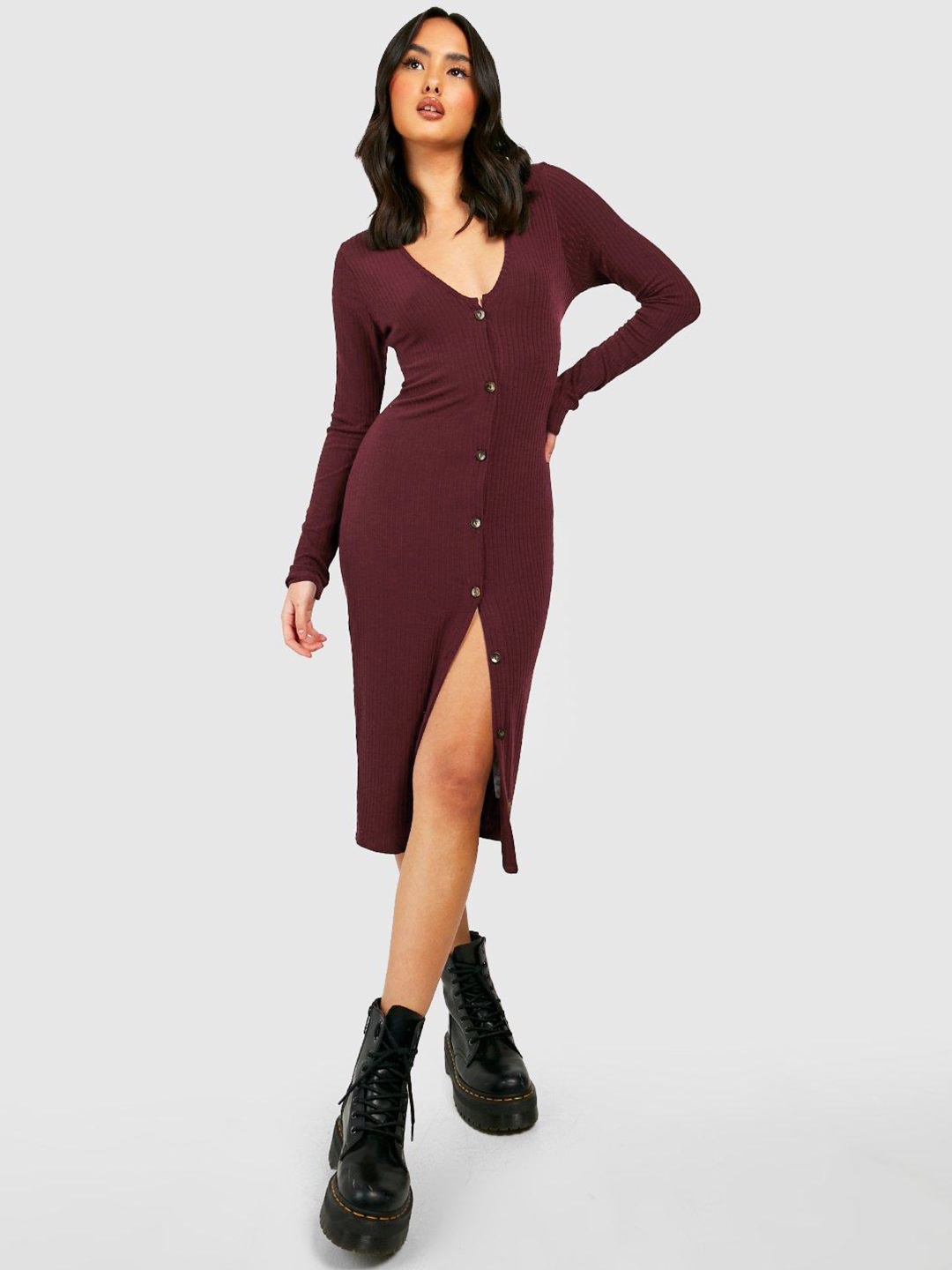 

Boohoo Front Open Sheath Dress, Brown