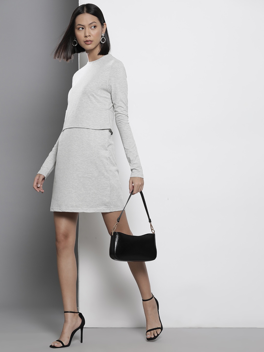 

Boohoo Melange Effect Layered Oversized T-shirt Dress, Grey melange