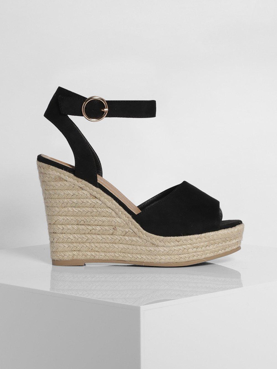 

Boohoo Suede Espadrille Wedges, Black