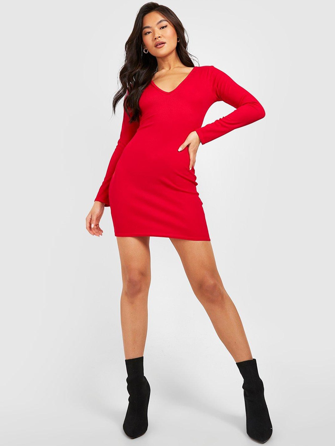 

Boohoo Ribbed Bodycon Mini Dress, Red