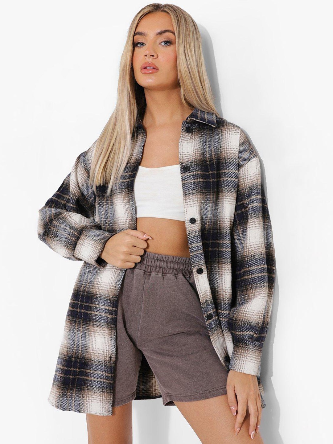 

Boohoo Tartan Checks Shacket, Black