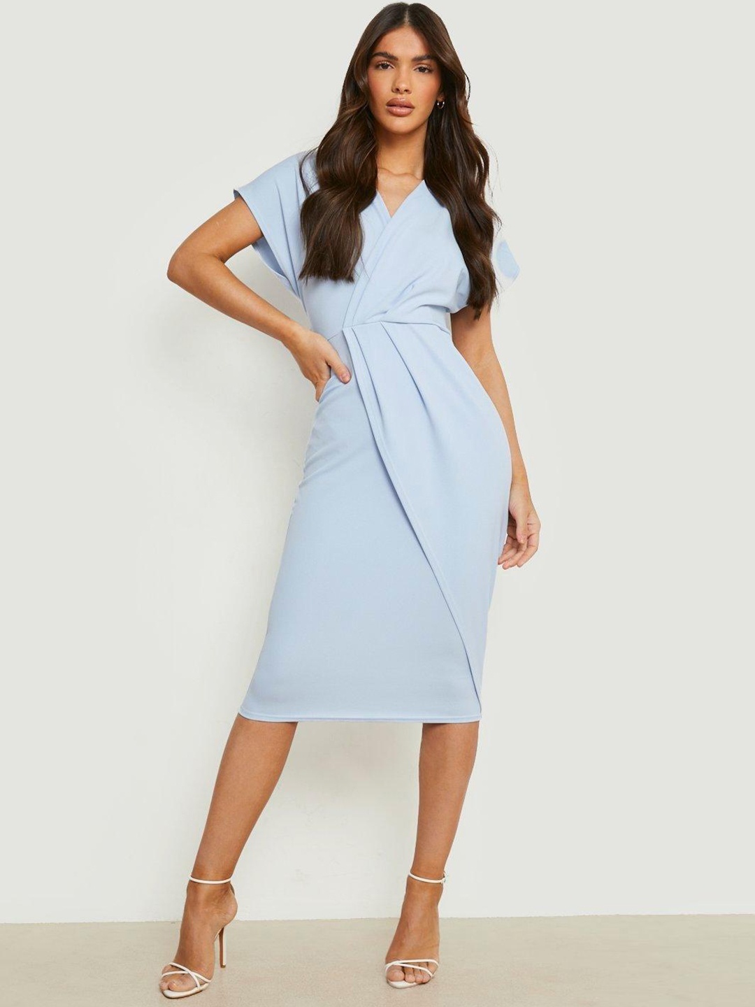 

Boohoo Extended Sleeves Midi Wrap Dress, Blue