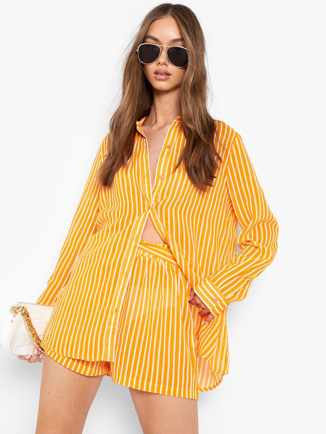 

Boohoo Striped Shorts, Mustard