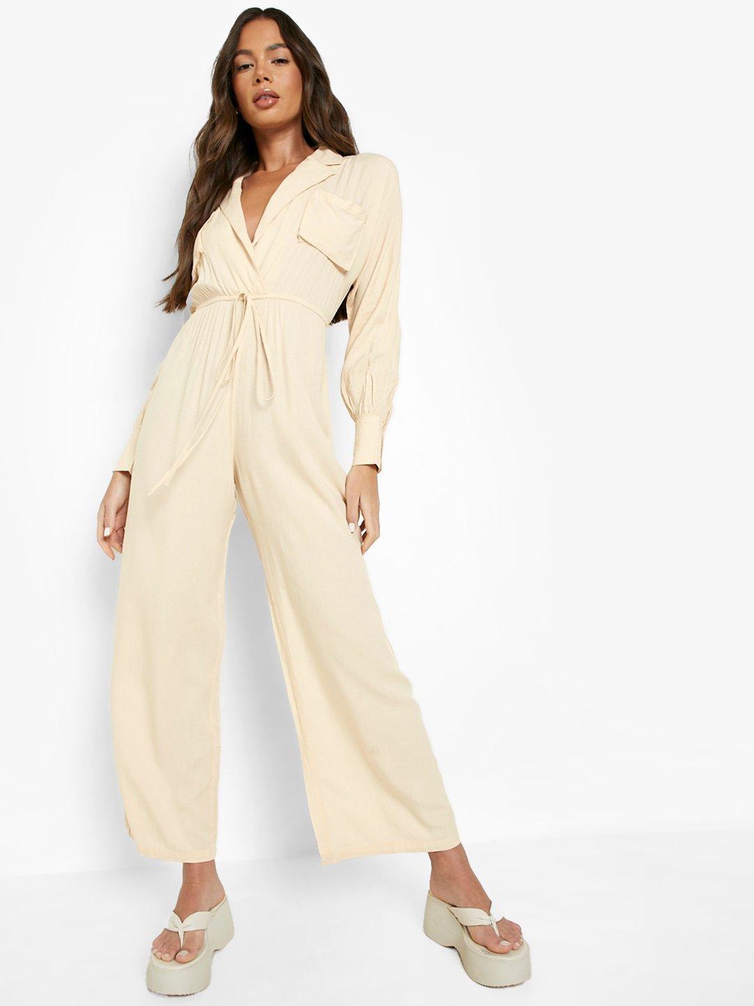 

Boohoo Oversized Wide Leg Jumpsuit, Beige