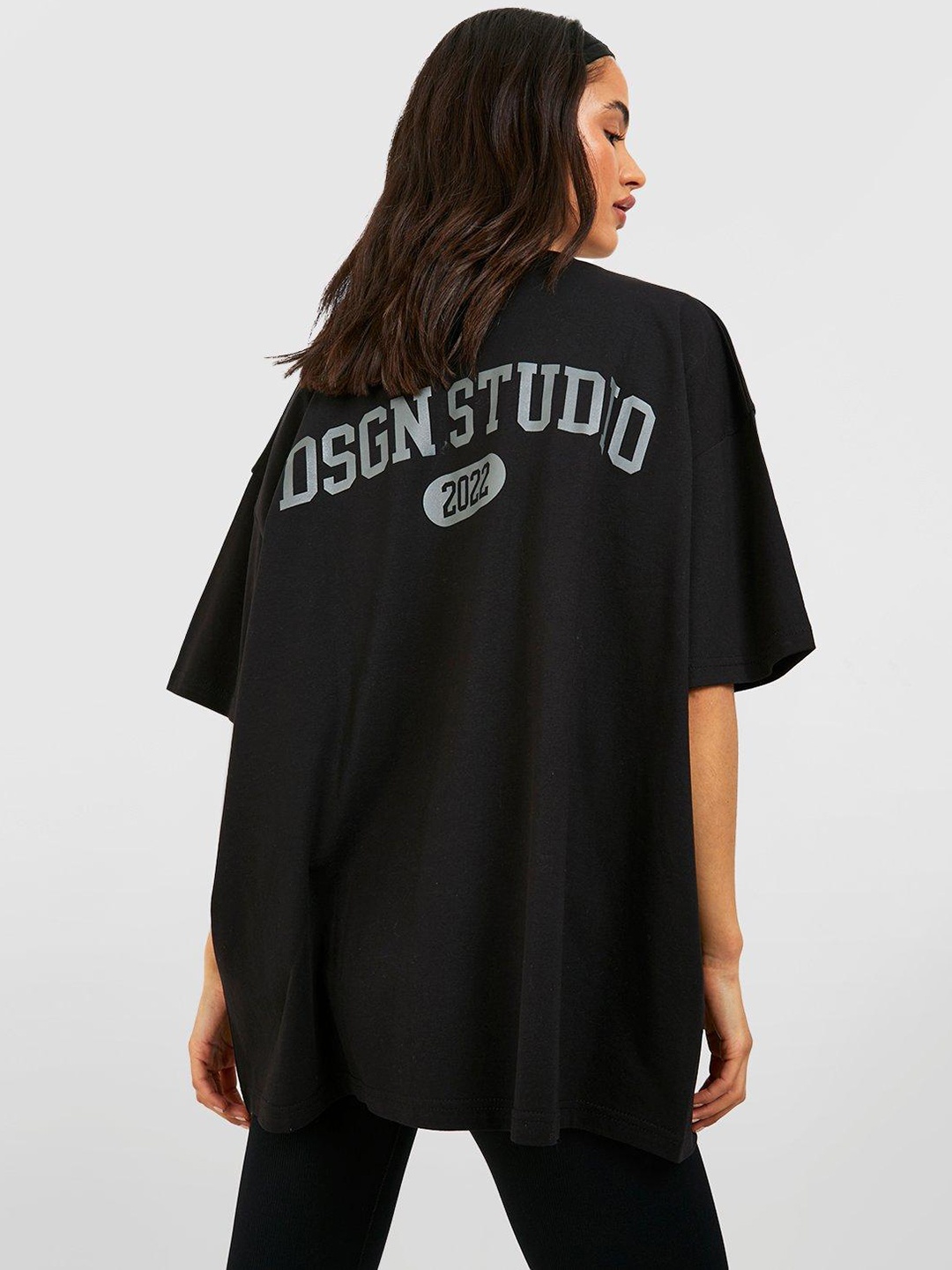 

Boohoo Women Typography Printed Back Oversized T-shirt, Black