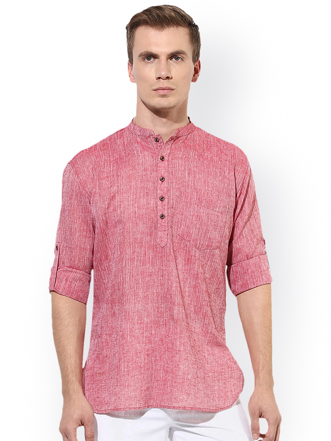 

Hangup Men Red Solid Straight Kurta