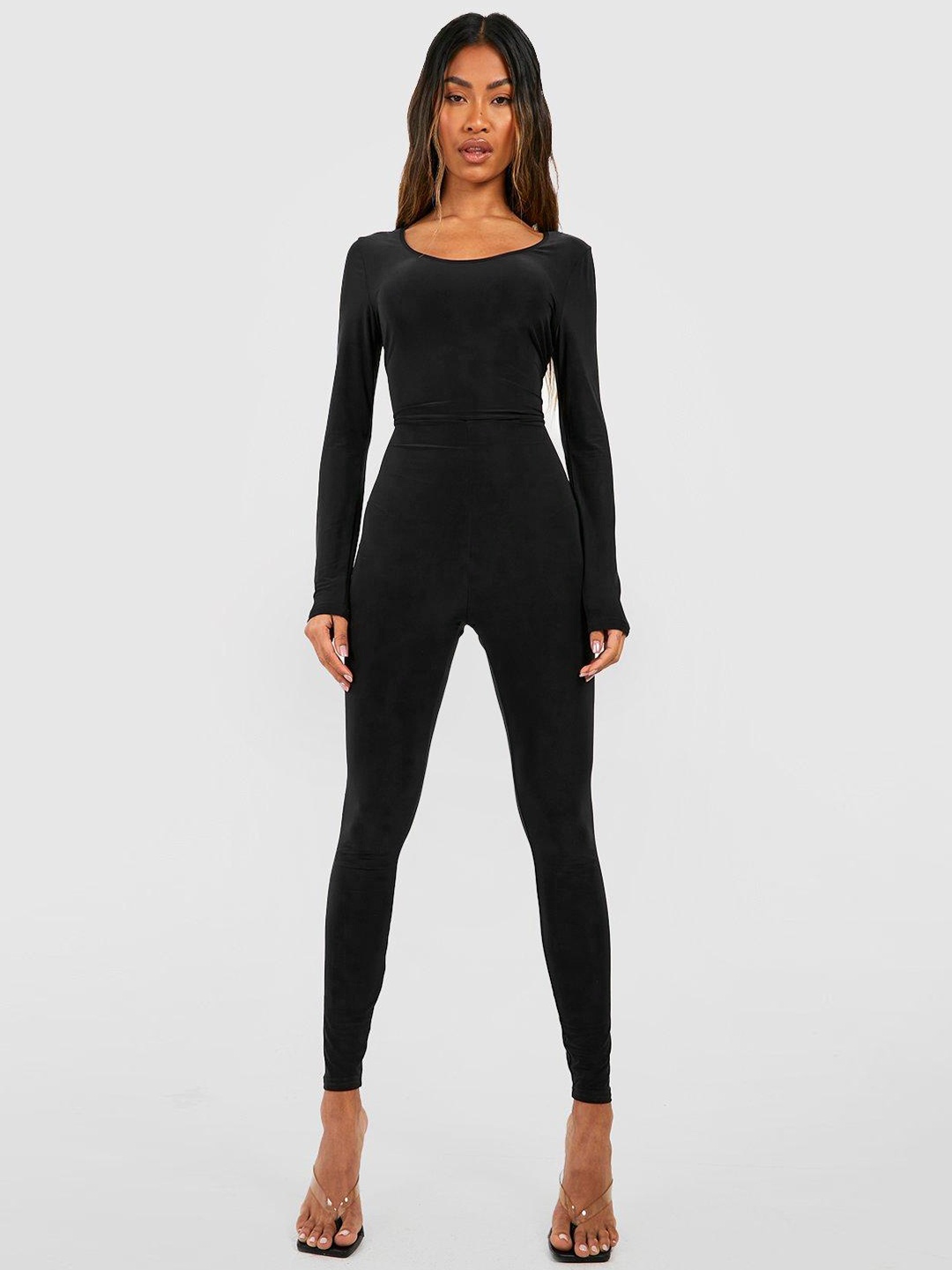 

Boohoo Solid Basic Jumpsuit, Black