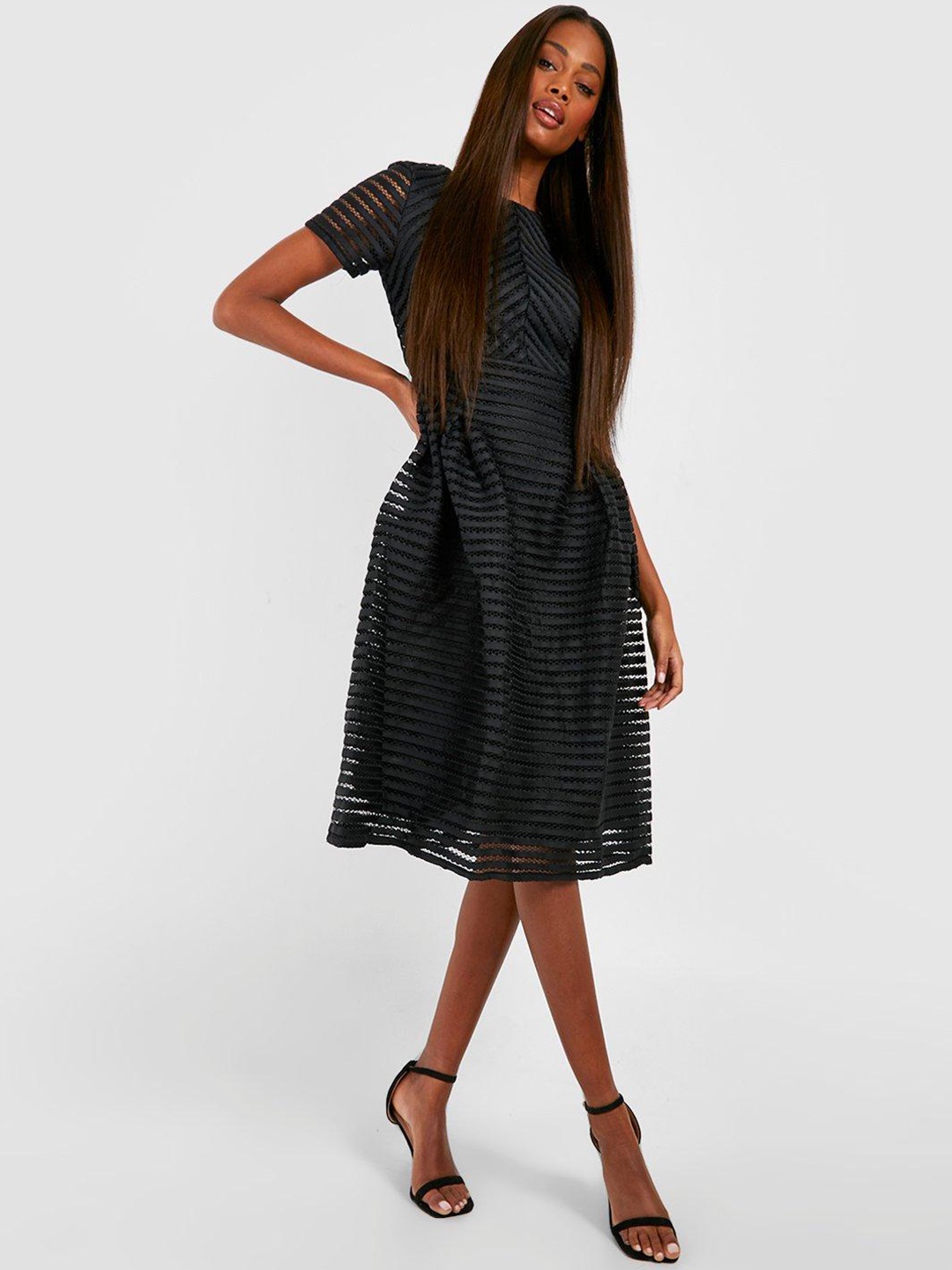 

Boohoo Net Fit & Flare Dress, Black